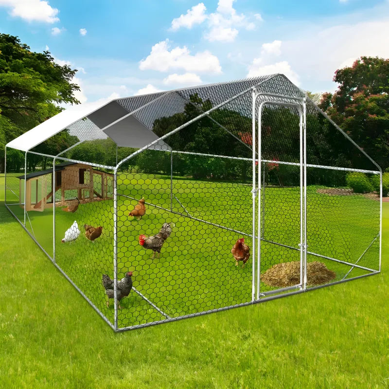 Galvanized Steel Chicken Coop Run Enclosure 65 to 195 Sq Ft Wire Mesh Pen