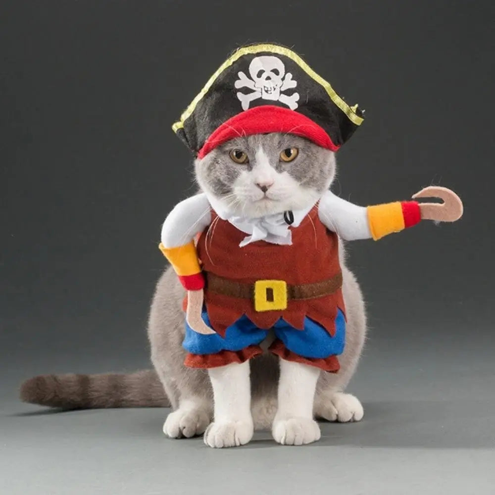 Funny Pirate Cat Costume Pet Outfit Halloween Dress Up