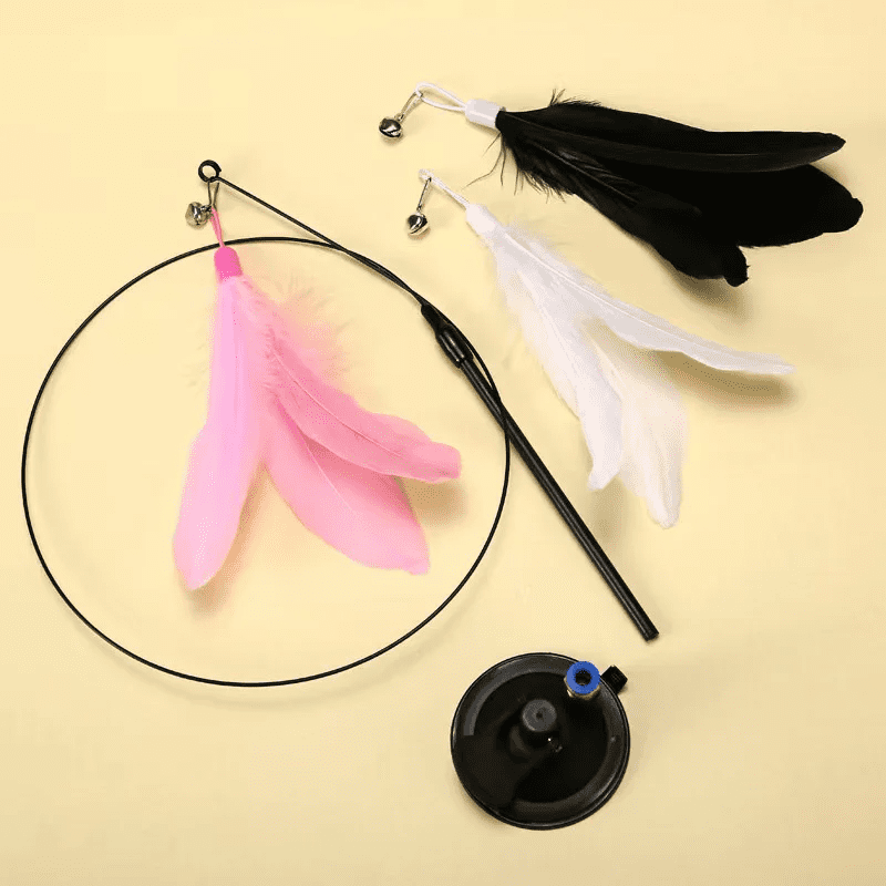 Cat Fishing Pole Toy with Suction Cup for Interactive Play