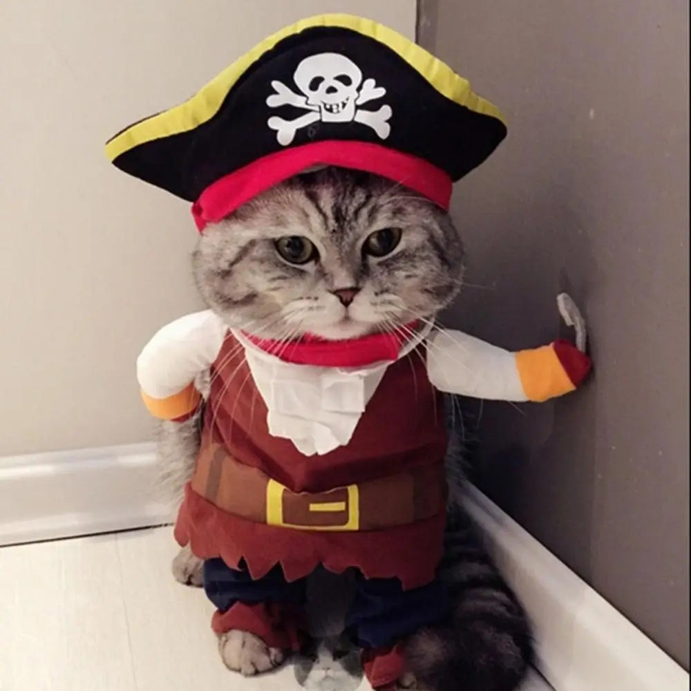 Funny Pirate Cat Costume Pet Outfit Halloween Dress Up