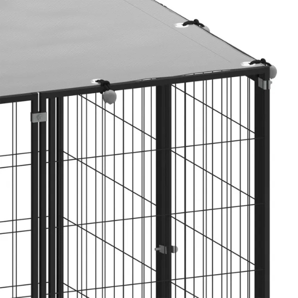 Chenil pour extérieur avec un toit fabriqué en acier de 6,05 m² avec finition noir et gris