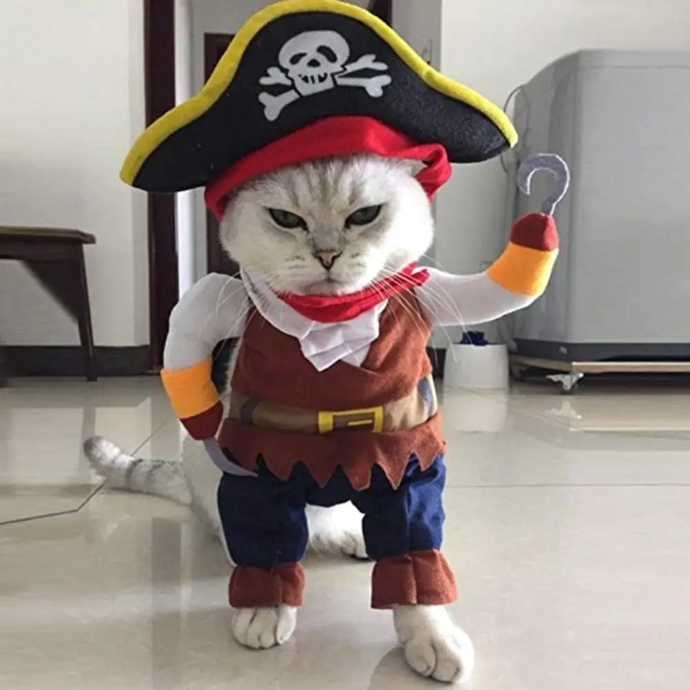 Funny Pirate Cat Costume Pet Outfit Halloween Dress Up