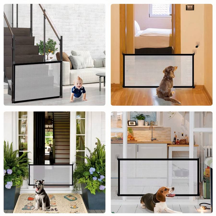 Dog Mesh Barrier Gate Adjustable Pet Safety Gate for Stairs and Doors