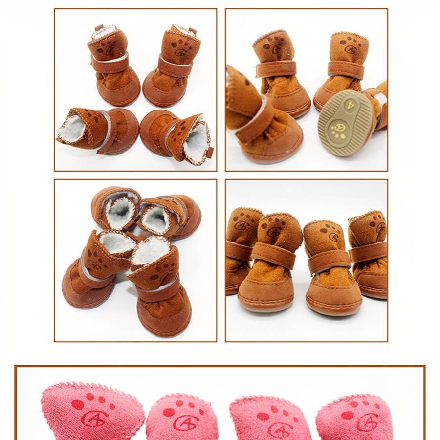 Suede Snow Boots for Small Dogs Waterproof Winter Dog Shoes
