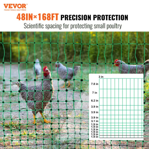 Electric Fence Netting Kit 4 x 168 ft - PE Mesh Fence with Double Point Posts and Stakes - Portable Utility Poultry Chicken Fence