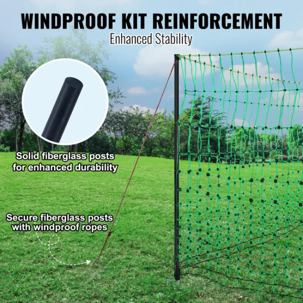 Electric Fence Netting Kit 4 x 168 ft - PE Mesh Fence with Double Point Posts and Stakes - Portable Utility Poultry Chicken Fence