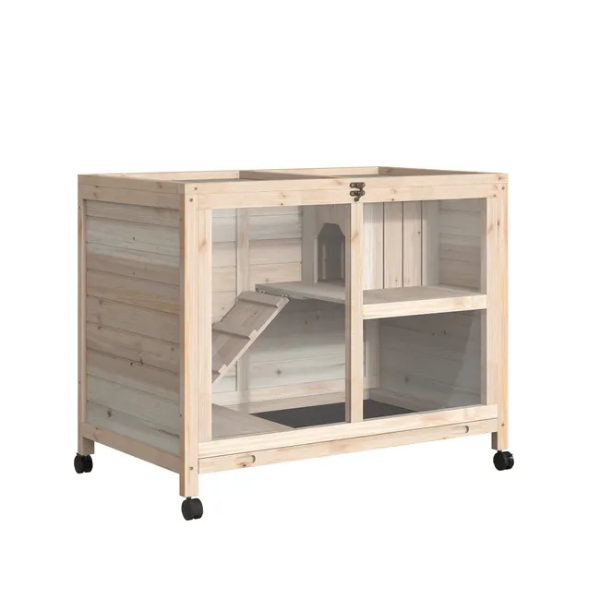 Two-Level Rabbit Hutch on Wheels with Hideaway and Removable Droppings Tray