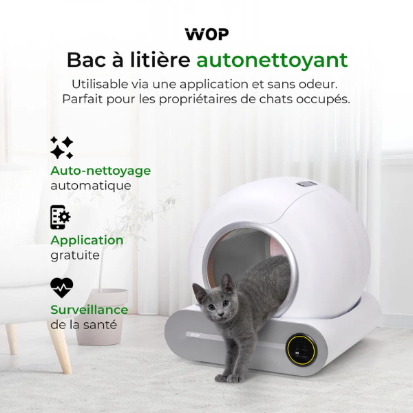 Smart Automatic Self-Cleaning Cat Litter Box Connected WiFi