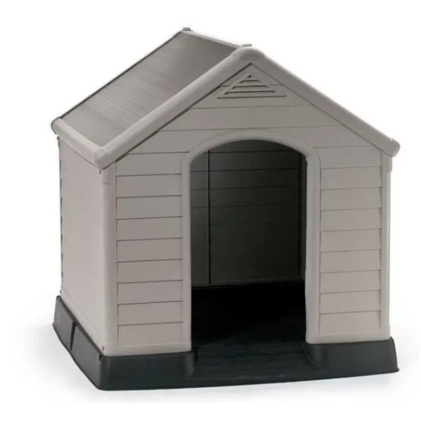 Beige and Brown Plastic Dog House 39 x 37 x 39 inches Durable Outdoor Pet Kennel Shelter