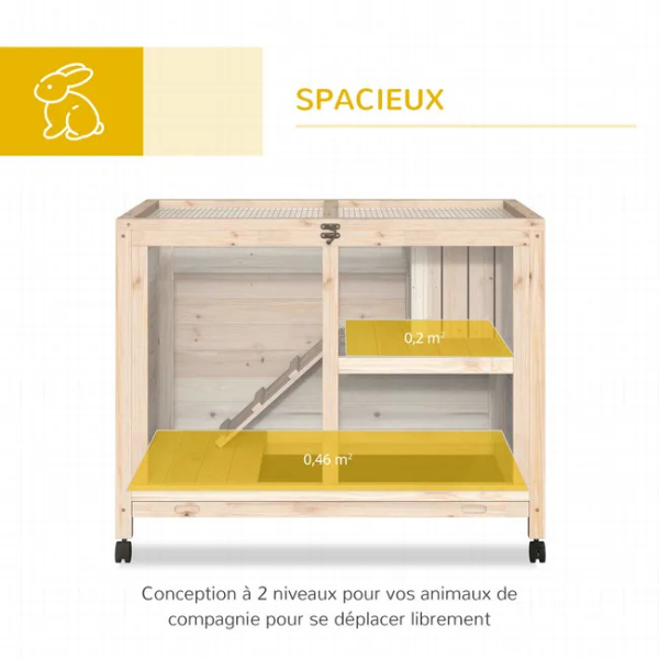 Two-Level Rabbit Hutch on Wheels with Hideaway and Removable Droppings Tray