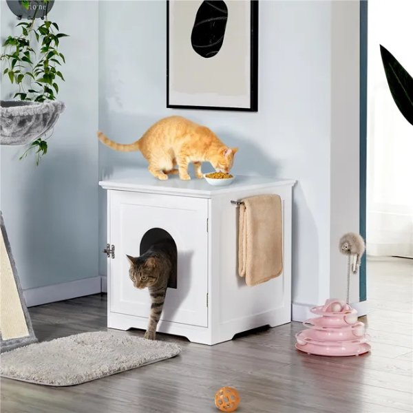 Cat Litter Box Furniture with Door 50x53x55cm Enclosed Cat Toilet House