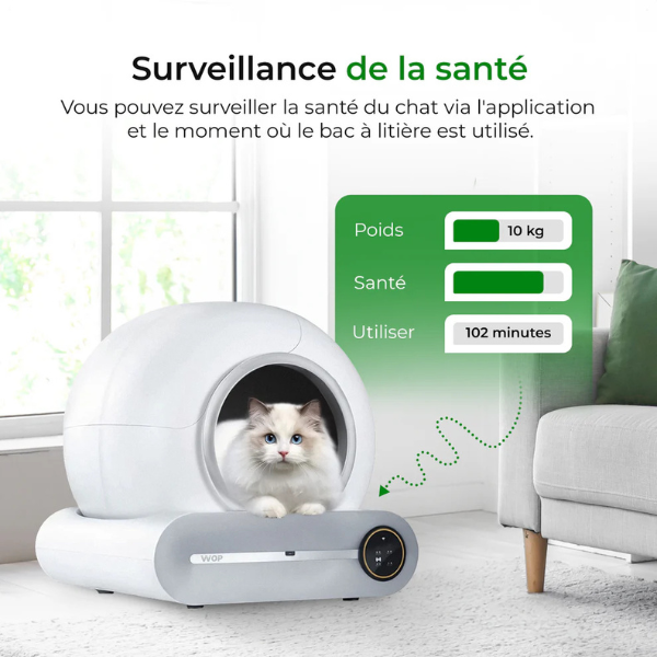 Smart Automatic Self-Cleaning Cat Litter Box Connected WiFi
