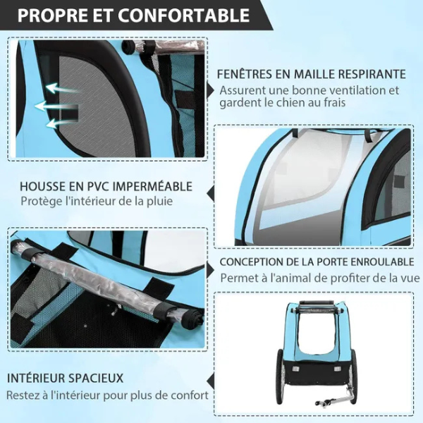Foldable Dog Bike Trailer Pet Carrier with Oxford Canvas, Flag, 8 Reflectors, Max Load 88 lbs