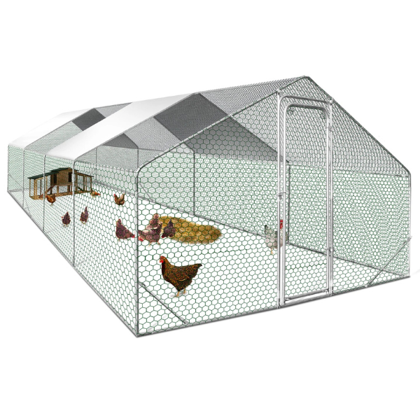 Chicken Coop - 260 Sq Ft Backyard Chicken Run Enclosure Galvanized Steel