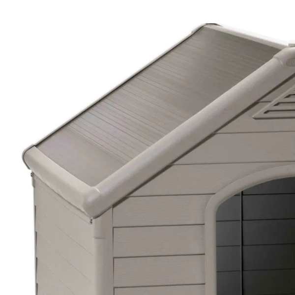 Beige and Brown Plastic Dog House 39 x 37 x 39 inches Durable Outdoor Pet Kennel Shelter
