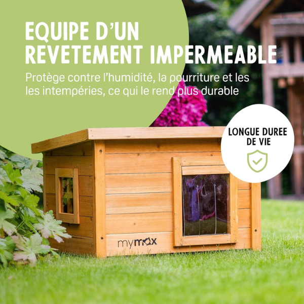 Wooden Cat House with Top Opening Skylight Window