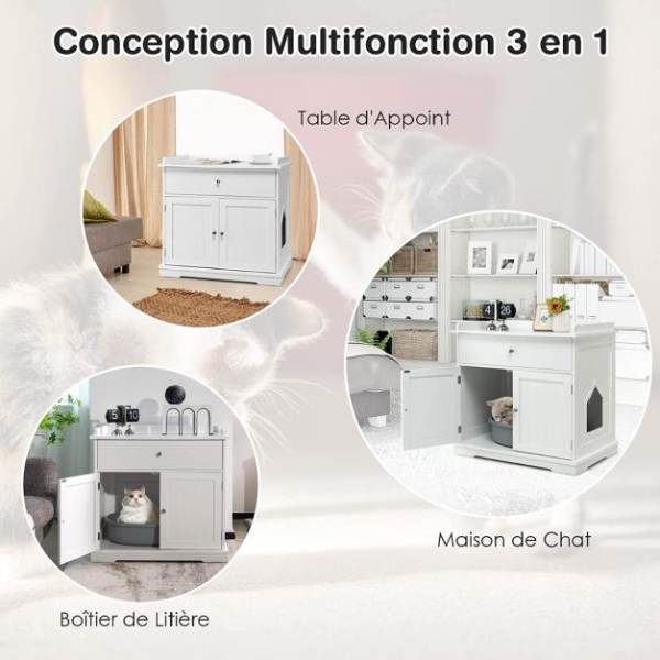 Cat Litter Box Cabinet Hidden Litter Furniture with Drawer and 2 Doors