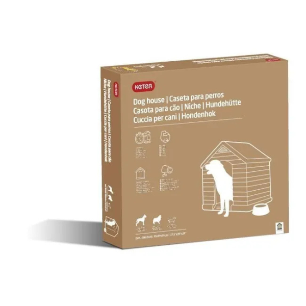 Beige and Brown Plastic Dog House 39 x 37 x 39 inches Durable Outdoor Pet Kennel Shelter