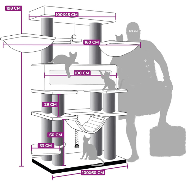 Giant XXL Cat Tree 19in x 69in Premium Multi-Level Cat Tower