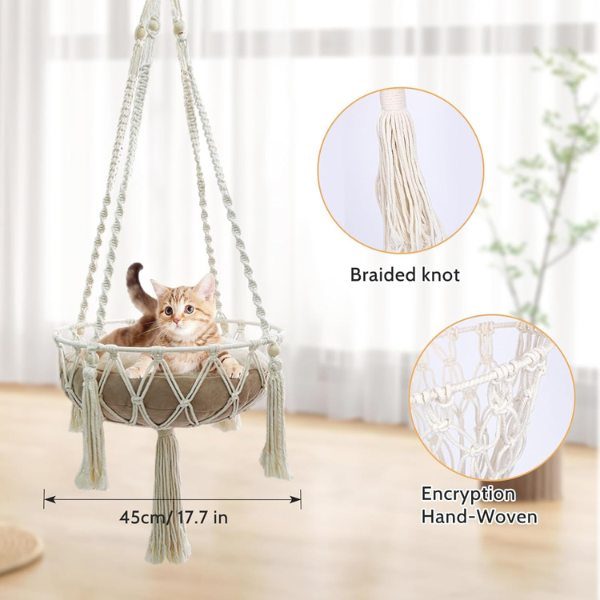 Bohemian Woven Hanging Cat Bed Basket Natural Rattan Pet Hammock