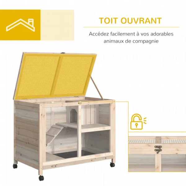 Two-Level Rabbit Hutch on Wheels with Hideaway and Removable Droppings Tray