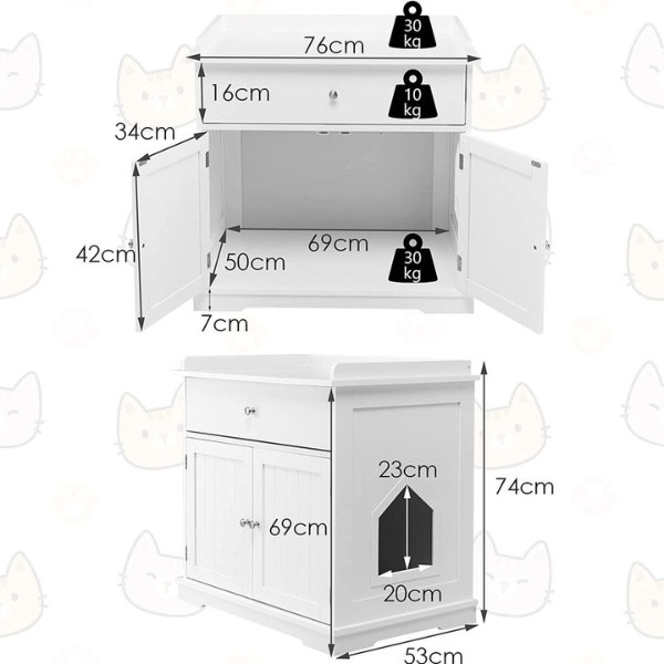 Cat Litter Box Cabinet Hidden Litter Furniture with Drawer and 2 Doors