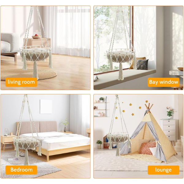 Bohemian Woven Hanging Cat Bed Basket Natural Rattan Pet Hammock