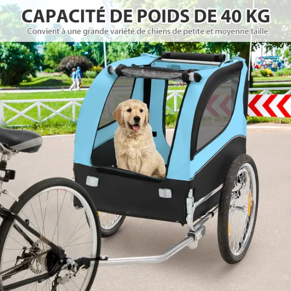 Foldable Dog Bike Trailer Pet Carrier with Oxford Canvas, Flag, 8 Reflectors, Max Load 88 lbs