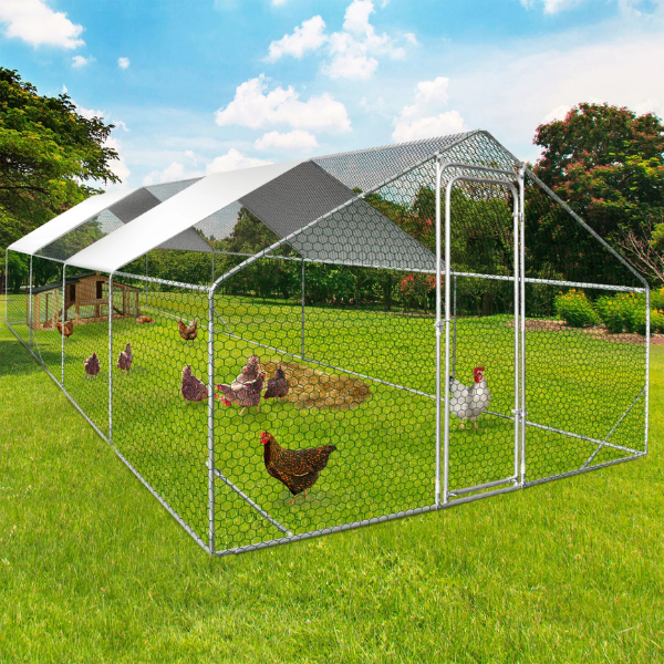 Chicken Coop - 260 Sq Ft Backyard Chicken Run Enclosure Galvanized Steel