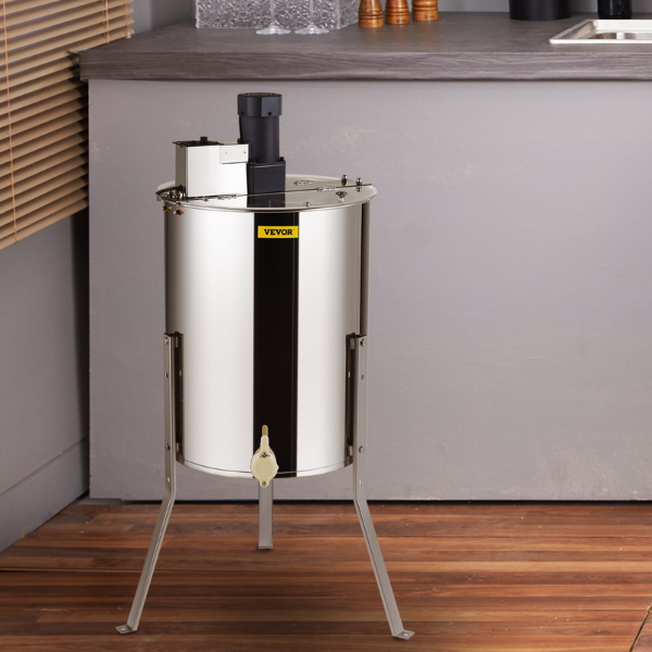 Electric Stainless Steel Honey Extractor 4-8 Frame Honey Spinner with Lid 140W Adjustable Height Beekeeping Equipment