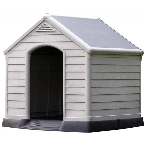 Beige and Brown Plastic Dog House 39 x 37 x 39 inches Durable Outdoor Pet Kennel Shelter