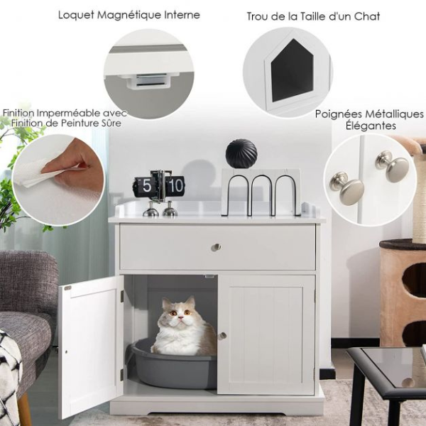 Cat Litter Box Cabinet Hidden Litter Furniture with Drawer and 2 Doors