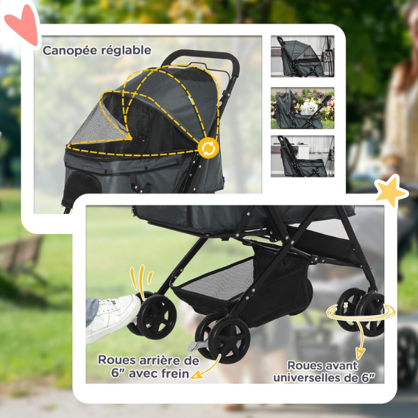 Dog Stroller with 4 Swivel Wheels Pet Jogger Cart