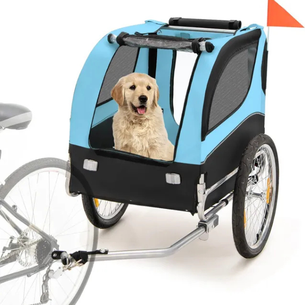 Foldable Dog Bike Trailer Pet Carrier with Oxford Canvas, Flag, 8 Reflectors, Max Load 88 lbs