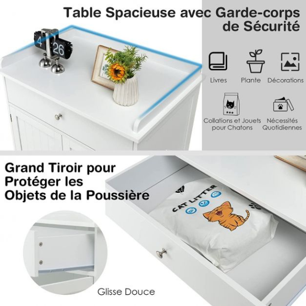 Cat Litter Box Cabinet Hidden Litter Furniture with Drawer and 2 Doors