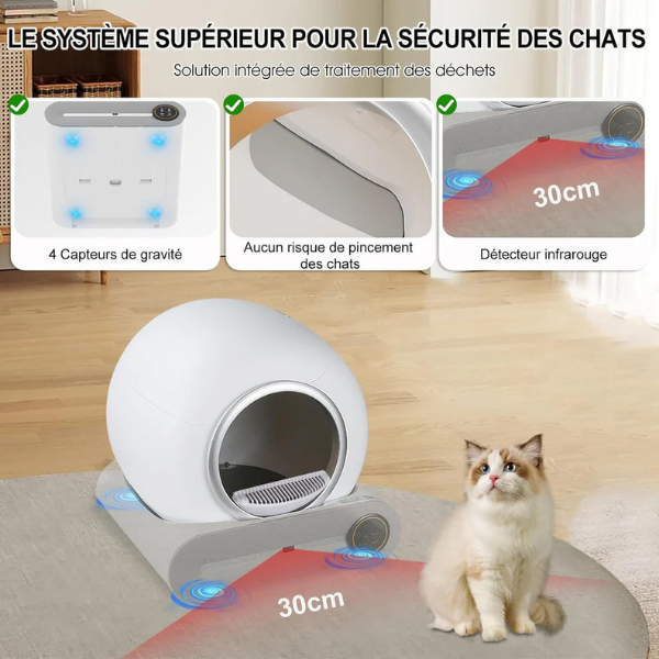 Smart Automatic Self-Cleaning Cat Litter Box Connected WiFi