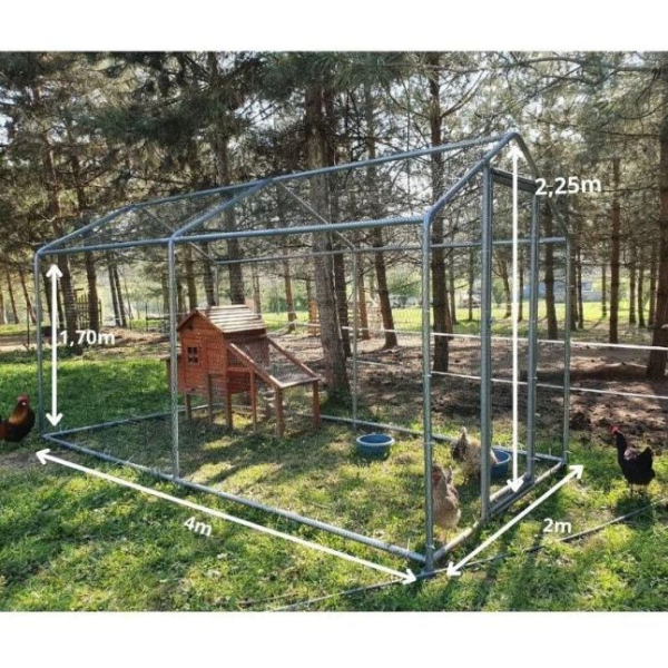 8sqm Chicken Run 32mm Tubes 7.4ft High Reinforced Wire Mesh Enclosure 4x6.5ft Galvanized Steel