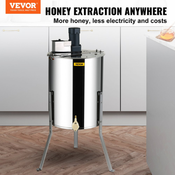 Electric Stainless Steel Honey Extractor 4-8 Frame Honey Spinner with Lid 140W Adjustable Height Beekeeping Equipment