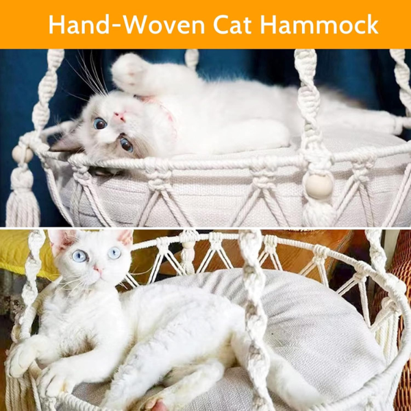 Bohemian Woven Hanging Cat Bed Basket Natural Rattan Pet Hammock