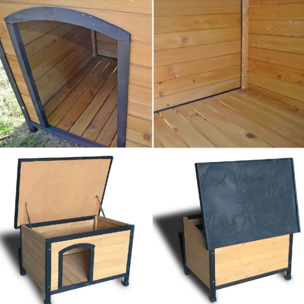Outdoor Wooden Dog House Pine Wood XL 89x31x32 Inch with Roof Ventilation