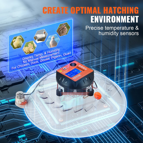 Automatic Egg Incubator with Automatic Turning - 48 Eggs Capacity - Temperature and Humidity Control