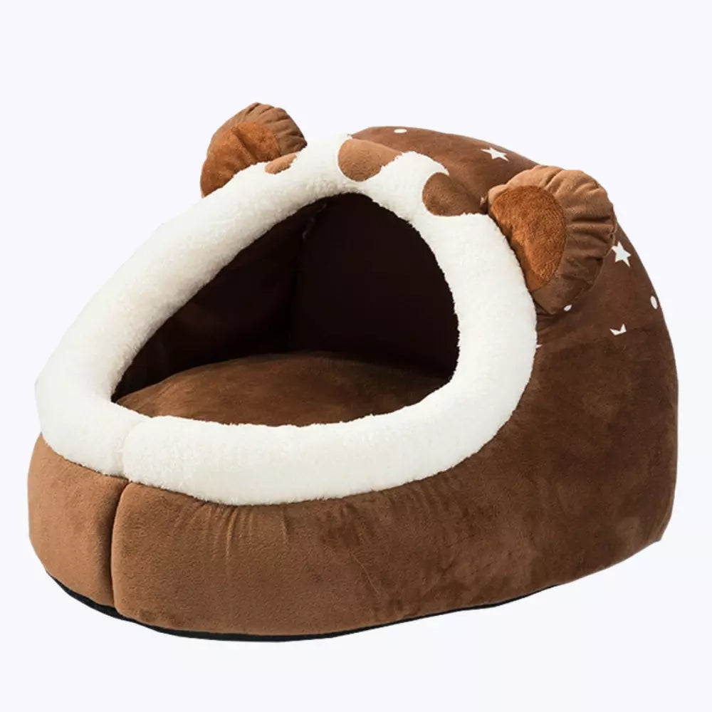 Bear Shaped Cat Bed Cozy Plush Pet Nest