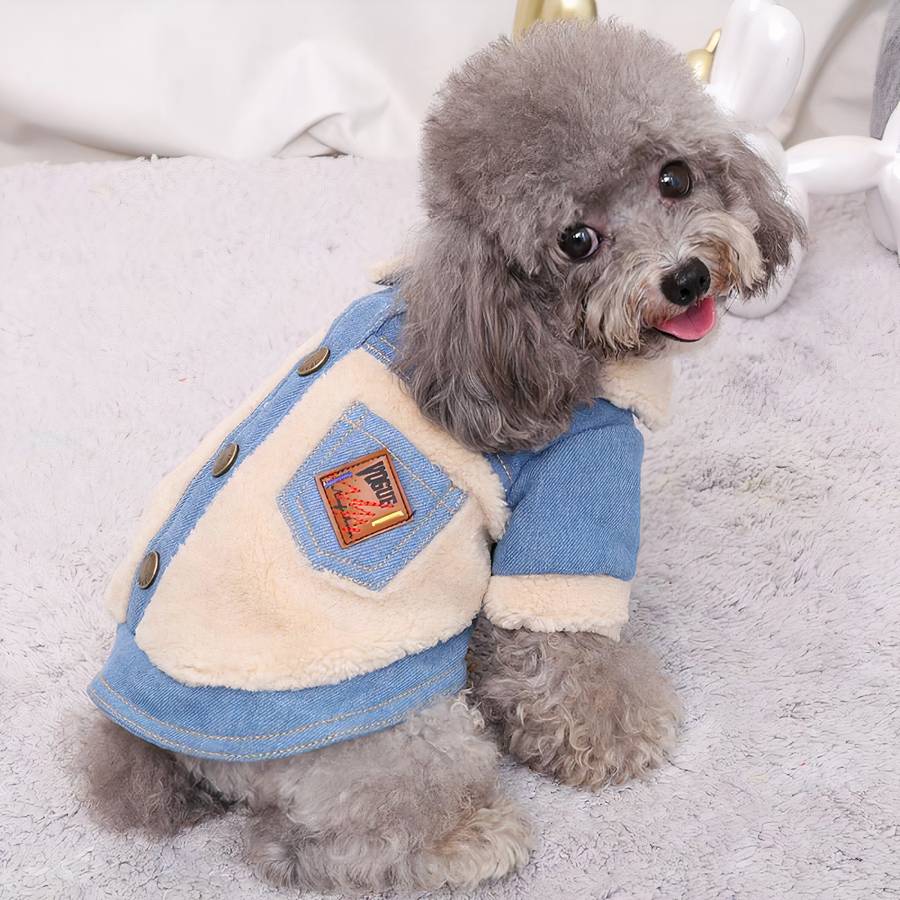 Winter Dog Coat Denim Jacket Warm Outerwear for Small Medium Large Dogs
