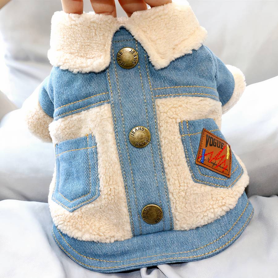 Winter Dog Coat Denim Jacket Warm Outerwear for Small Medium Large Dogs