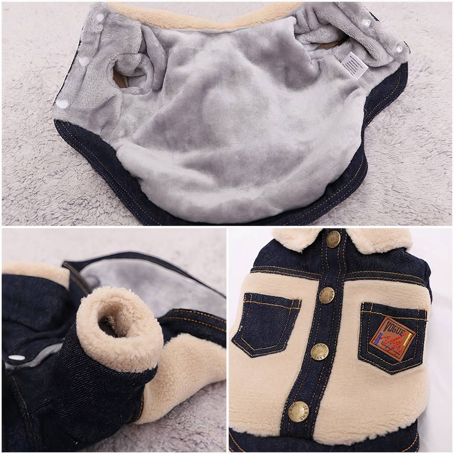 Winter Dog Coat Denim Jacket Warm Outerwear for Small Medium Large Dogs