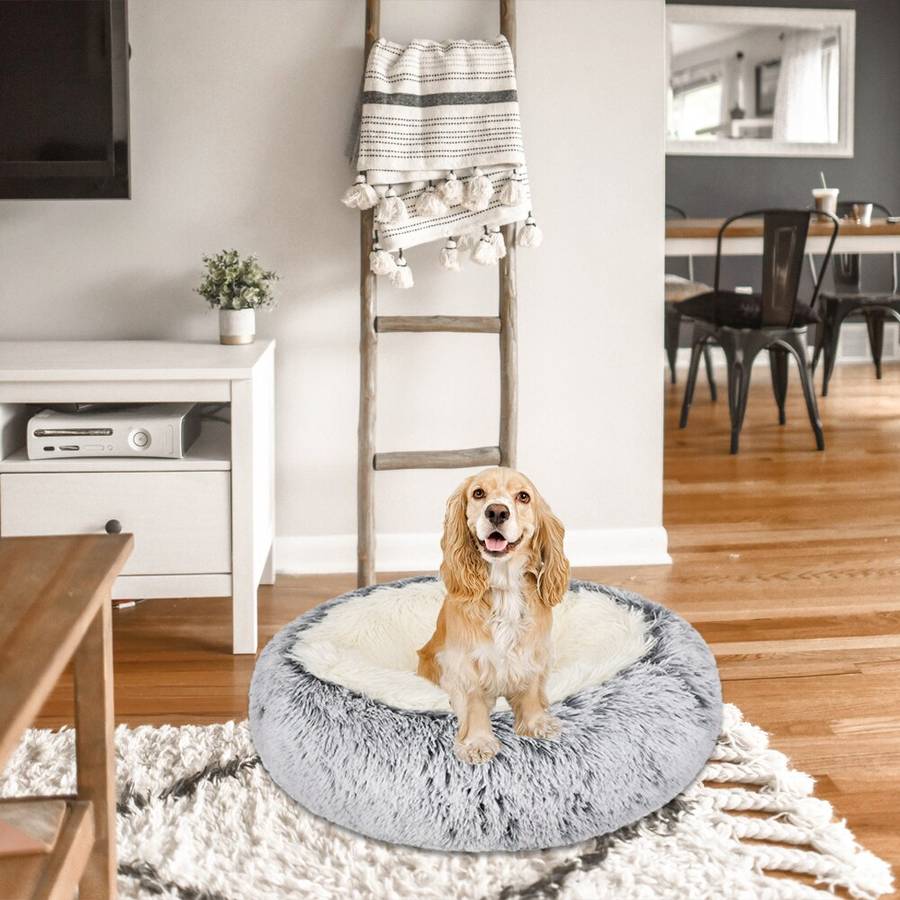 XXL Gray Cotton and Plush Dog Bed Basket