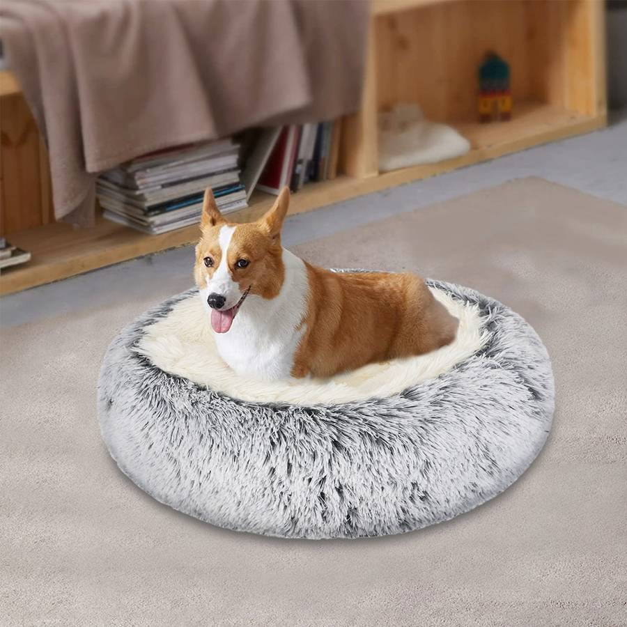 XXL Gray Cotton and Plush Dog Bed Basket