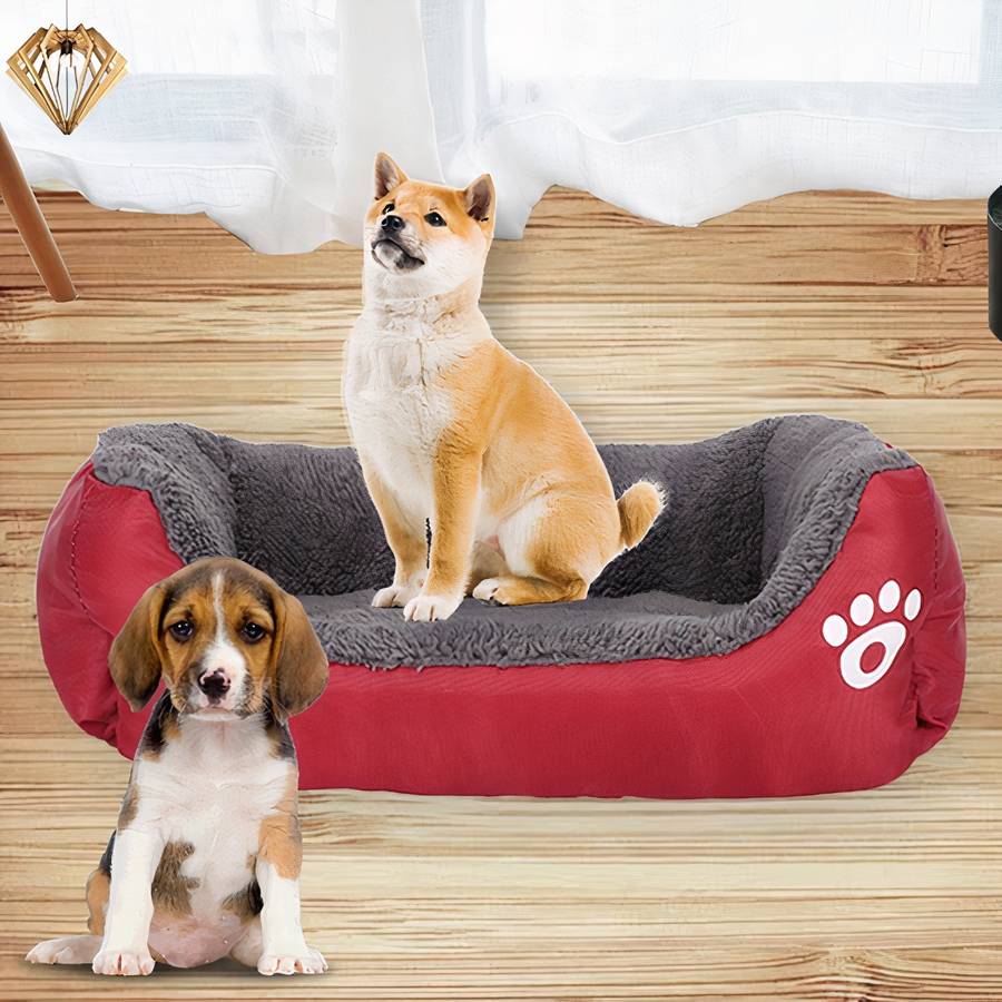 XXL Cotton Rectangular Dog Bed with Paw Print Design