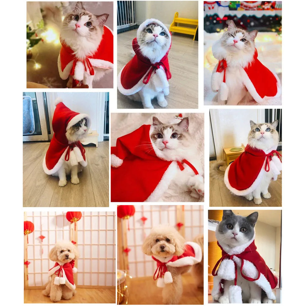 Santa Claus Cape Costume for Cat Christmas Pet Outfit