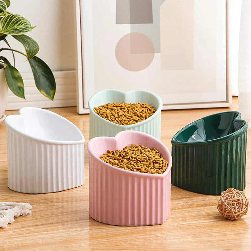 Elevated Ceramic Pet Bowl for Dogs and Cats Heart Edition